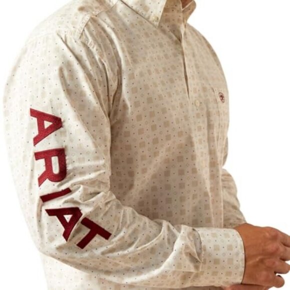 Ariat Men's Team King Long Sleeve Classic Fit Button Shirt White/Brick 10054639